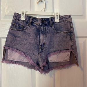 BDG pink/purple wash denim shorts